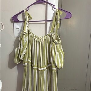 Michael Kors Green and White Striped Maxi Dress